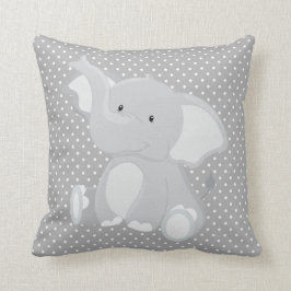 Vackra Elephant Grått och White Polka Dot Kudde