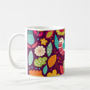 Vackra fåglar, blommor, konstnärligt poster kaffemugg