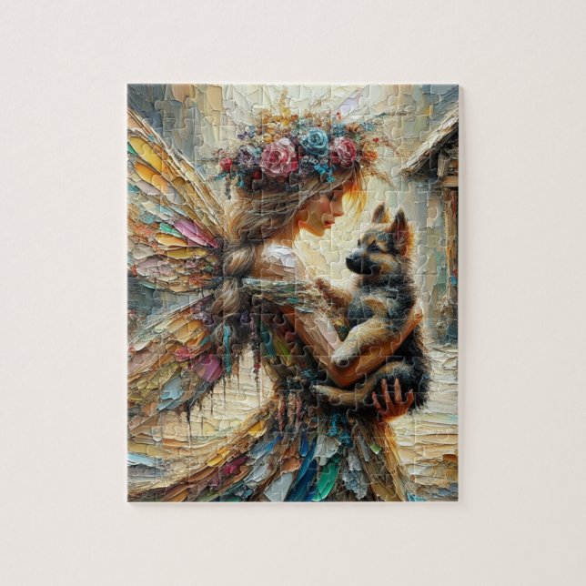 Vackra Fairy and German Shepherd Puppy Pussel (Vertikal)