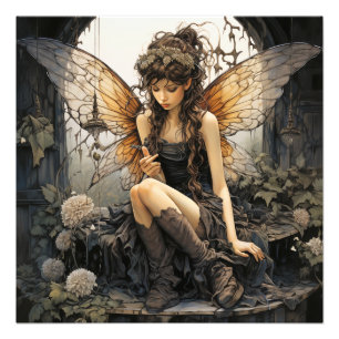 Vackra Fairy Elegant Vingar Wearing Brown Boots Fototryck