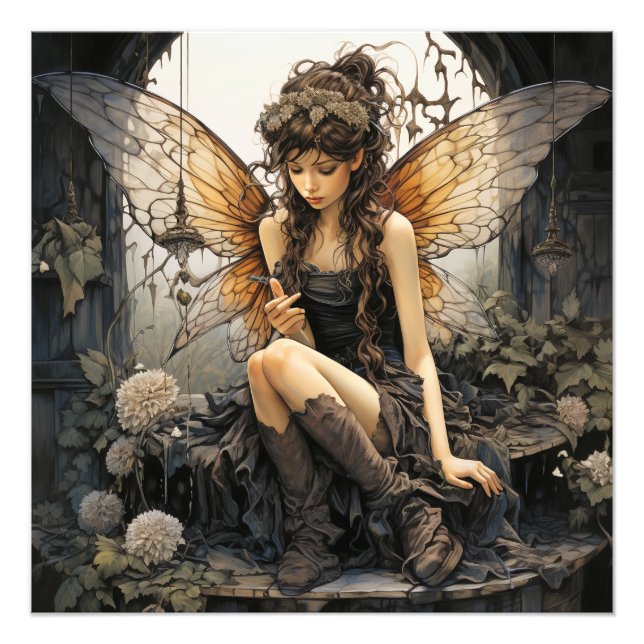 Vackra Fairy Elegant Vingar Wearing Brown Boots Fototryck (Framsidan)