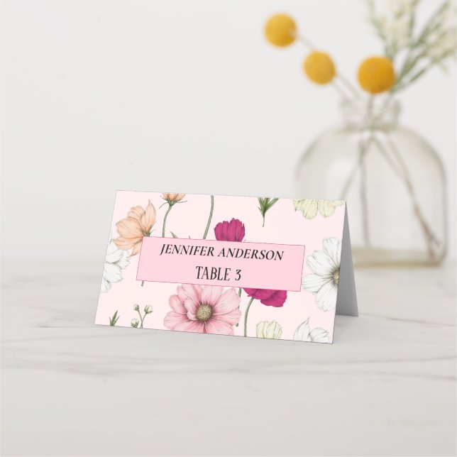 Vackra Fält Blommor Bröllop Plattskort Placeringskort (Framsida)