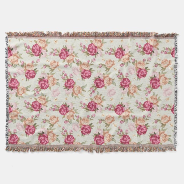 Vackra färg peony mönster på grönt filt (Framsidan)