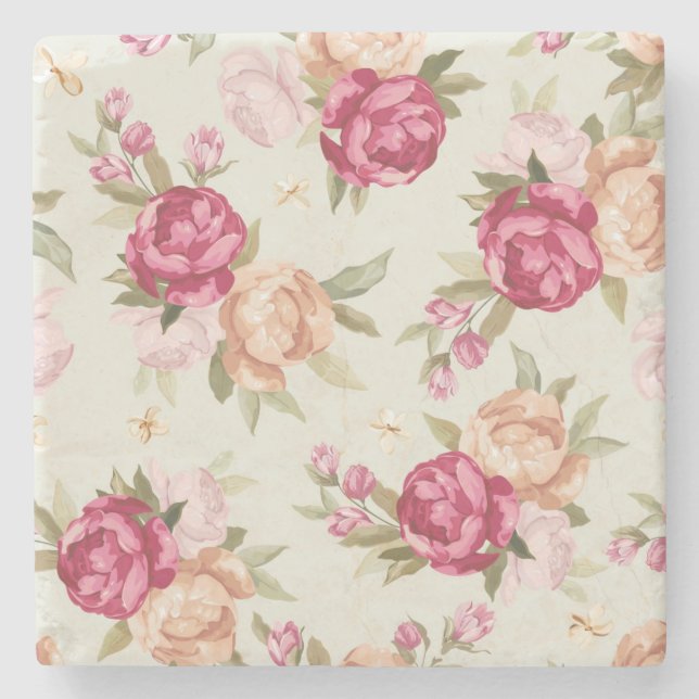 Vackra färg peony mönster på grönt underlägg sten (Framsidan)