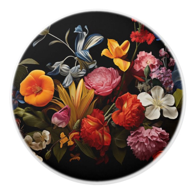 Vackra färgade blommor på svart knopp (Framsidan)