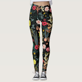 Vackra färgblommor och botaniska växter leggings