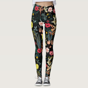 Vackra färgblommor och botaniska växter leggings