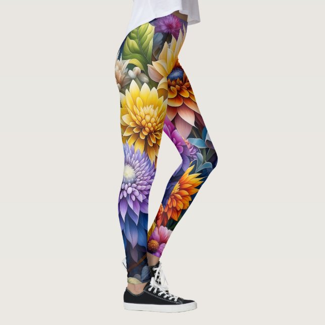 Vackra färgglada Ai-konstblommor  Leggings (Höger)