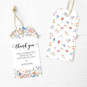 Vackra färgglada blommiga bröllopsdusch tack presentetikett