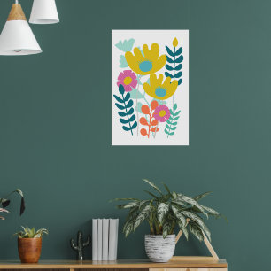 Vackra färgglada blommor grön gul vägg  poster
