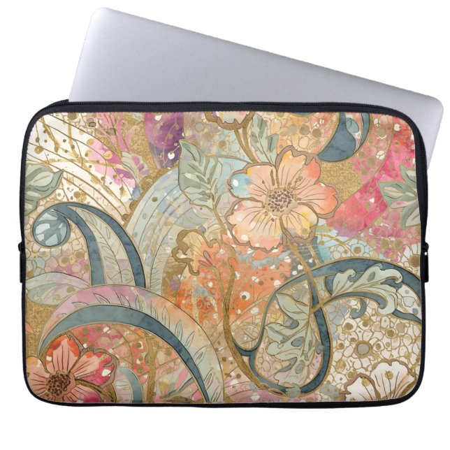 Vackra färgglada blommor och mönster, regnbåge laptop fodral (Framsidan)