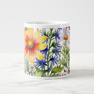 Vackra färgglada vilda blommor akvarellmålning jumbo mugg