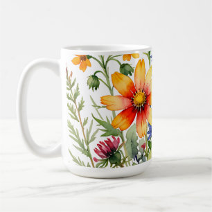 Vackra färgglada vilda blommor akvarellmålning kaffemugg