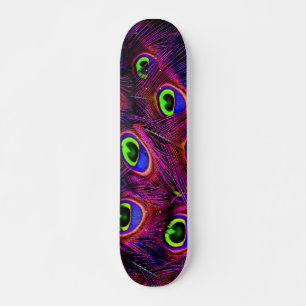 Vackra färglösa Peacock Feathers Mini Skateboard Bräda 18,5 Cm