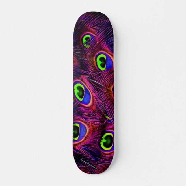 Vackra färglösa Peacock Feathers Mini Skateboard Bräda 18,5 Cm (Framsida)