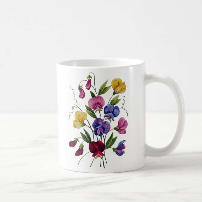 Vackra, färglösa söta ärter kaffemugg (Höger)