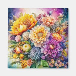 Vackra färgrika akvarell AI-konst blommor Magnet