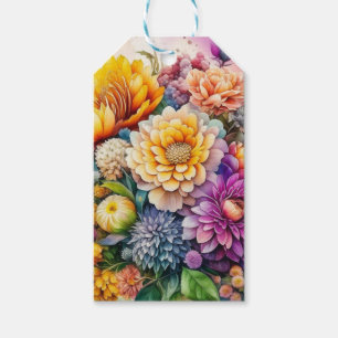 Vackra färgrika akvarell AI-konst blommor Presentetikett