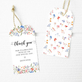 Vackra färgrika blommiga bröllopsfest tack presentetikett