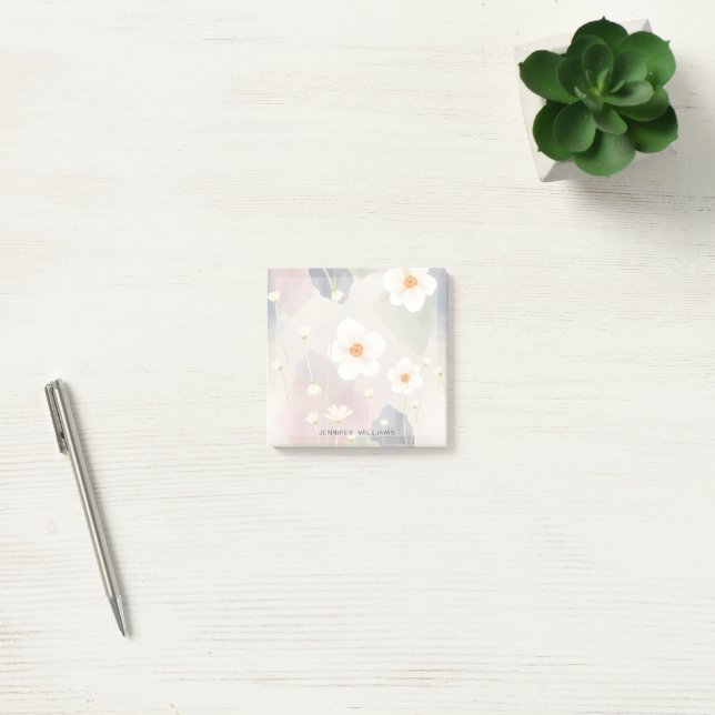 Vackra Färgrika Vattenfärg Blommor Anpassade Blomm Post-it Block (Kontor)