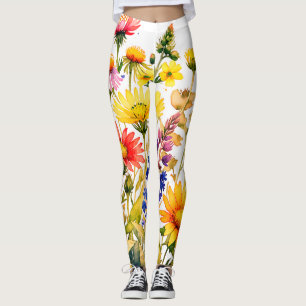vackra färgrika vilda blommor akvarellmålning leggings