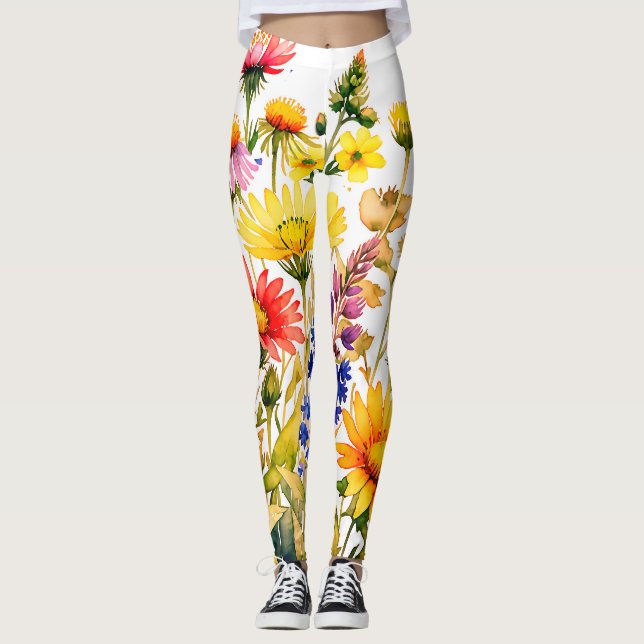 vackra färgrika vilda blommor akvarellmålning leggings (Framsida)