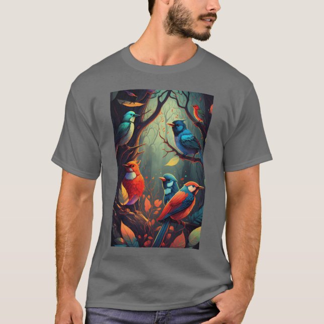 Vackra färgstarka fåglar Illustration Artwork 13 f T Shirt (Framsida)