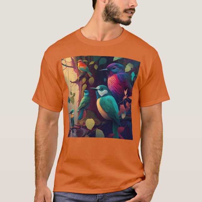 Vackra färgstarka fåglar Illustration Artwork 6 gi T Shirt (Framsida)