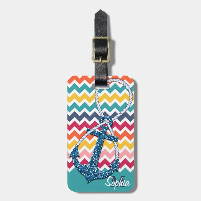 Vackra faux glitter nautisk ankarpunkt oändlig bagagebricka (Vertikal Framsida)