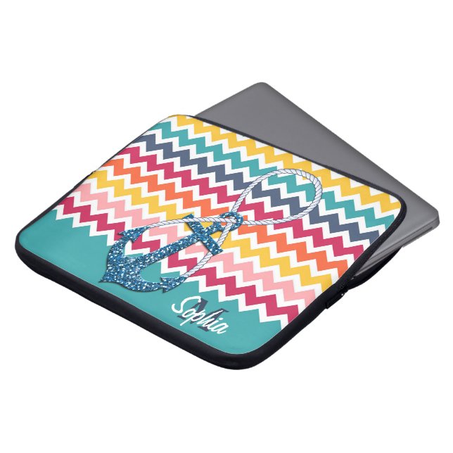 Vackra faux glitter nautisk ankarpunkt oändlig laptop fodral (Framsida topp)