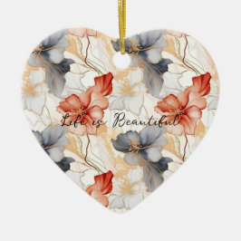 Vackra feminina persikoblått och vit Blommigt Julgransprydnad Keramik