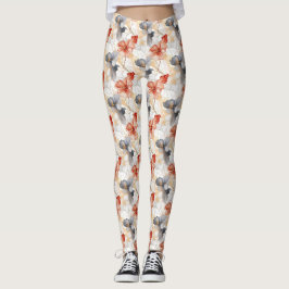 Vackra feminina persikoblått och vit Blommigt Leggings
