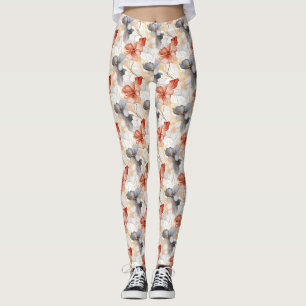 Vackra feminina persikoblått och vit Blommigt Leggings