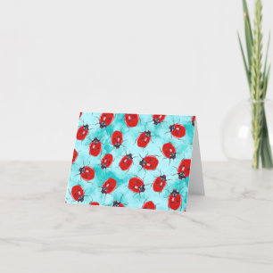 Vackra, feta, Illustrated Ladybugs på Aqua Himlar Tack Kort