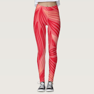 Vackra feta Orangen Red Leafy Mönster Leggings