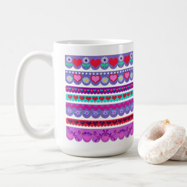 Vackra filtliknande valentinbordsgränser kaffemugg (Med munk)