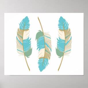 Vackra fjädrar i Teal, Grönt och Cream Poster