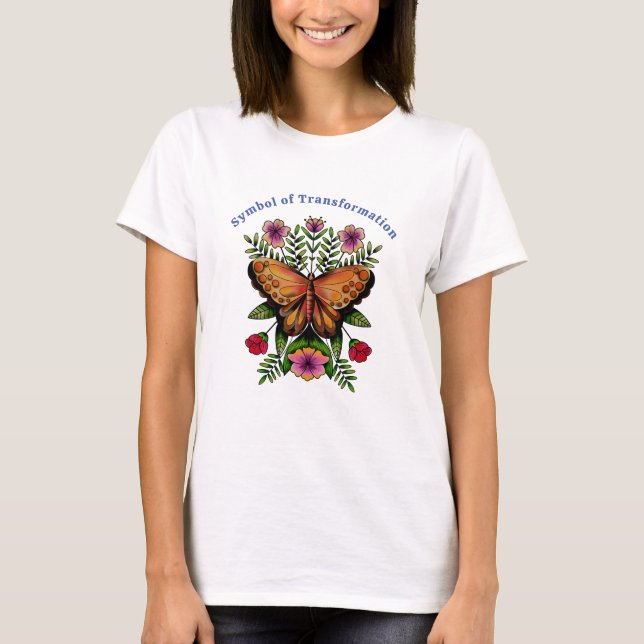 Vackra fjäril och färgstarka blommor t shirt (Framsida)