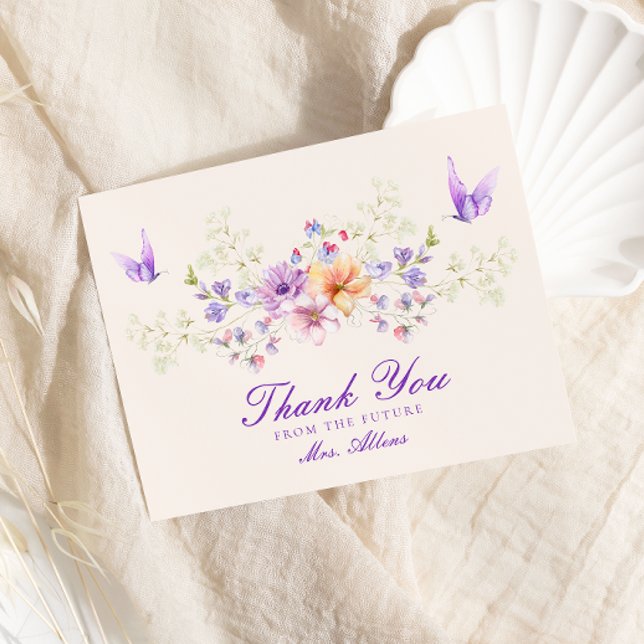 Vackra Fjärilar Blommig Bröllopsfest Tack Kort (Skapare uppladdad)