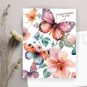 Vackra fjärilar och blommor Grattis på födelsedage Vykort