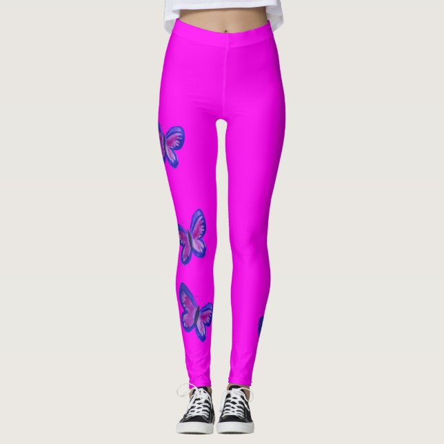 Vackra fjärilar på starkt rosa leggings (Framsida)