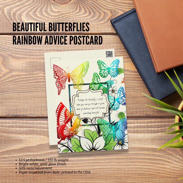 Vackra Fjärilar Regnbåge Rådgivning Postkort Vykort (Beautiful Butterflies Rainbow Advice Postcard)