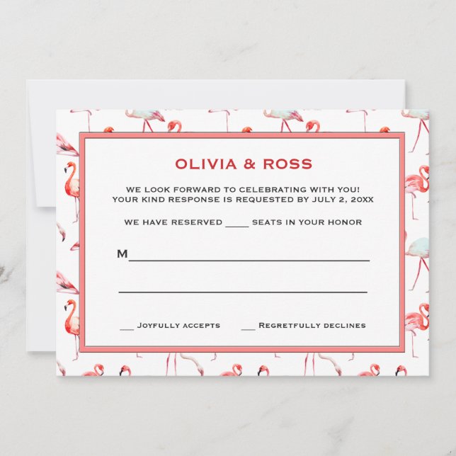 Vackra Flamingos-svarskort Inbjudningar (Framsida)