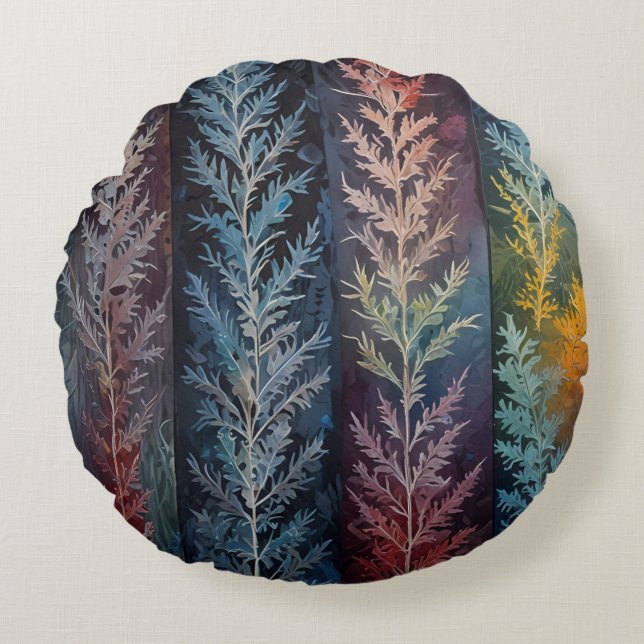 Vackra, flerfärgade, kristallfjädrade rund kudde (Framsidan)