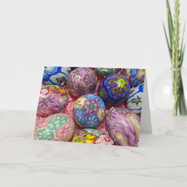 Vackra flerfärgade vax-ukranska ägg helgkort (Framsida)