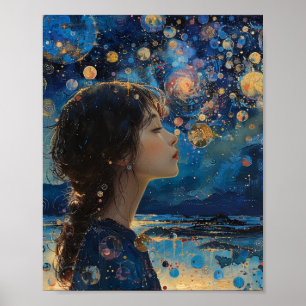 Vackra flicka i natt på Ocean Mixed Media Poster