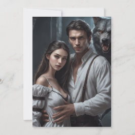 Vackra flicka och stilig man i varulv tack kort