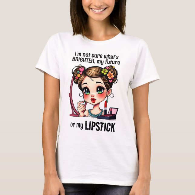 Vackra flickans läppstift Färgfull blomma T Shirt (Framsida)
