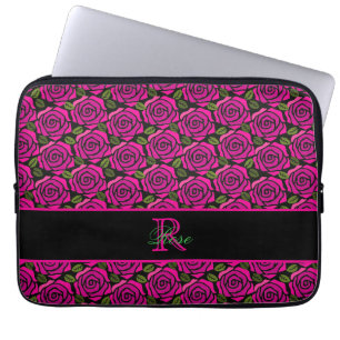 Vackra flickiga varma rosa rosor namnmonogram laptop fodral
