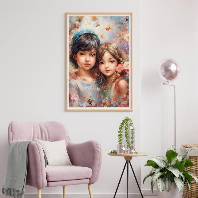 Vackra flickor med blommor affisch (Beautiful Girls with Flowers Poster)